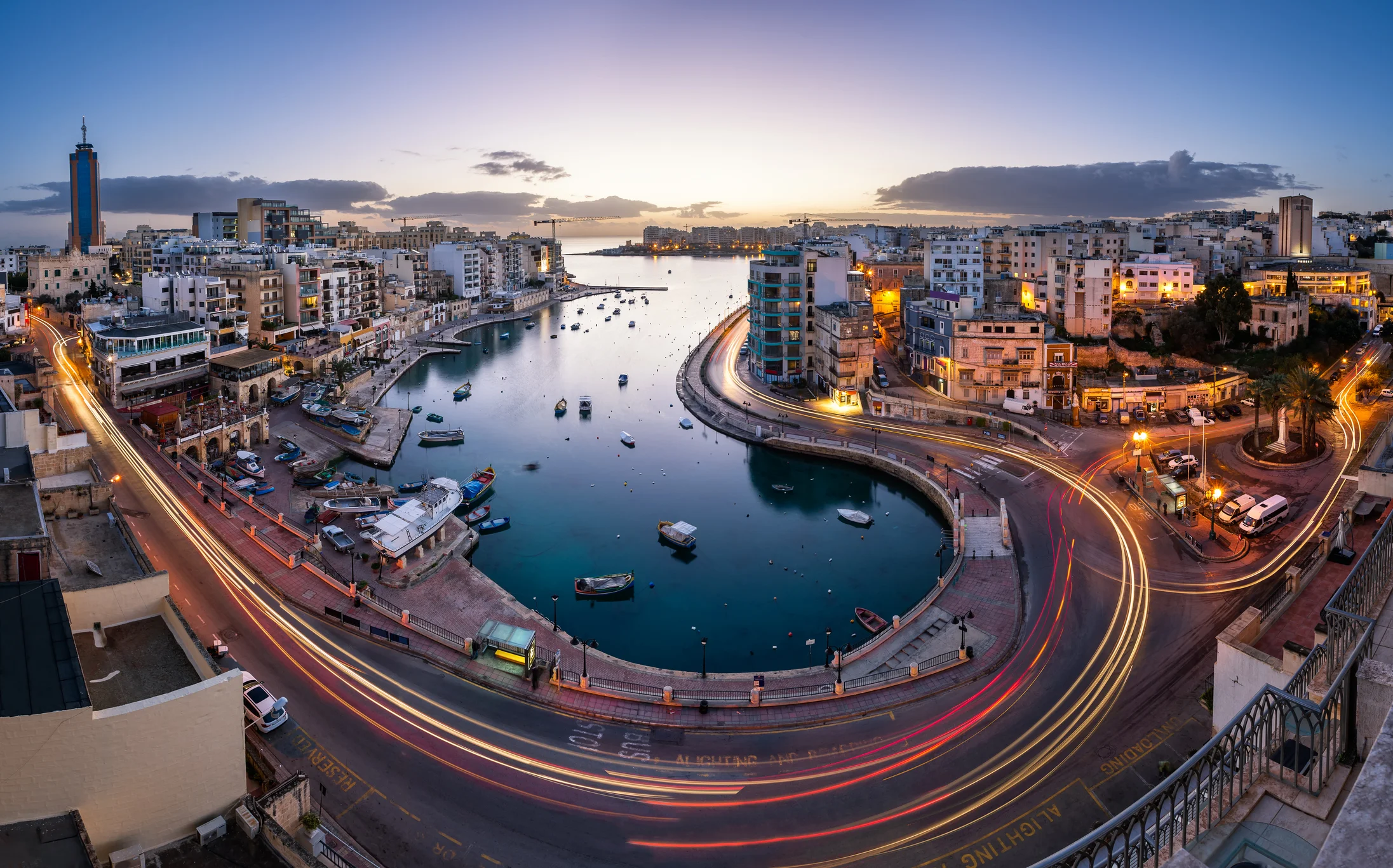 A beautiful harbor in south Europe during night.