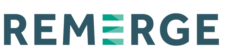 Remerge logo in blue and turqoise.
