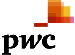 PWC logo in red and orange with white background.